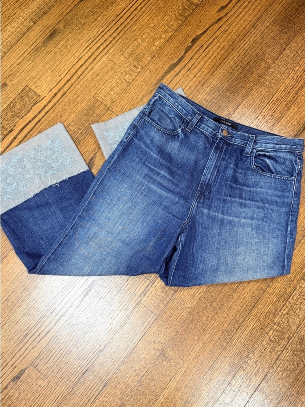 J Brand Joan Crop Jeans Size 32 Wide Cuff Raw Hem Denim - Picture 1 of 7